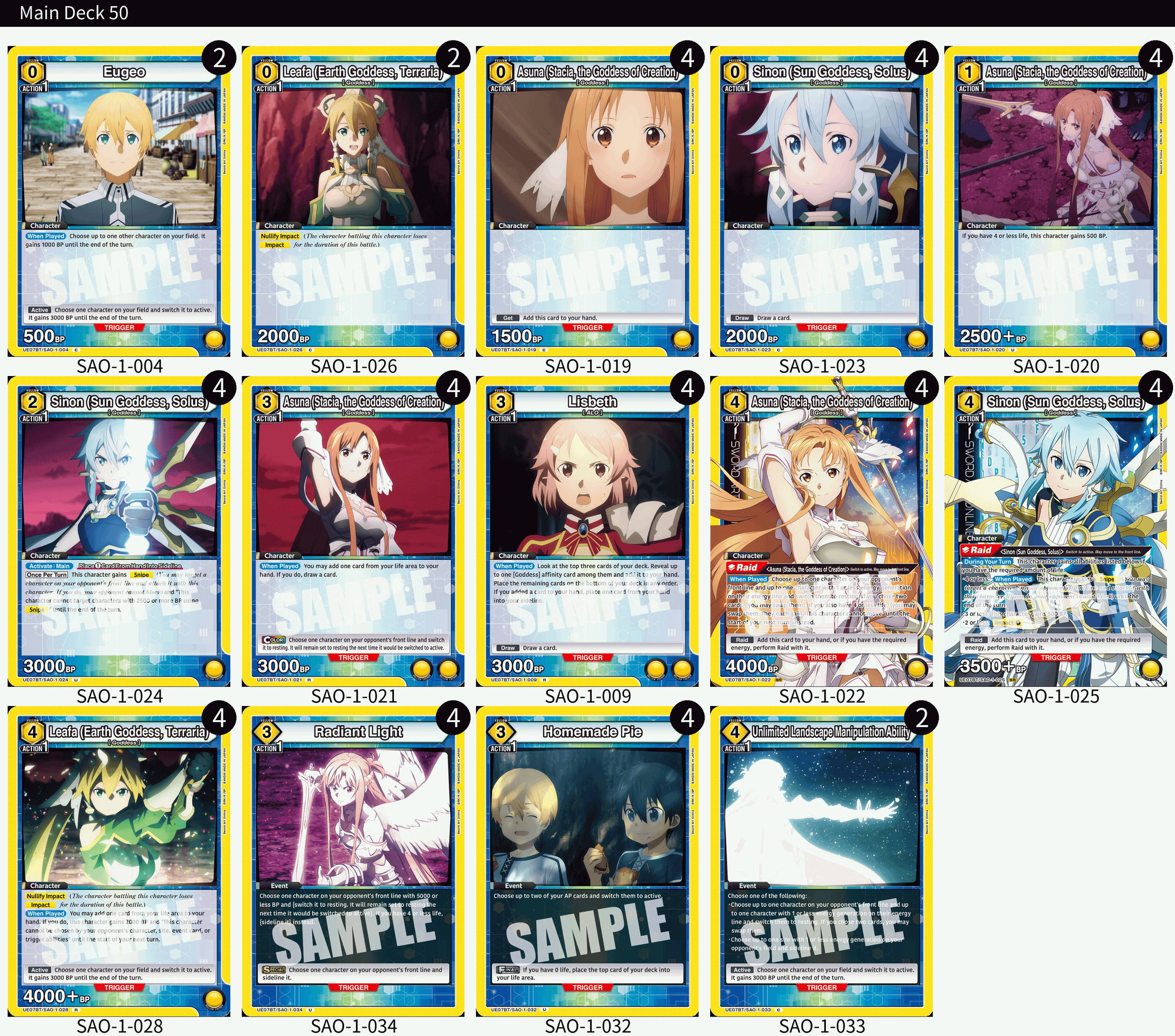 1st Place Sword Art Online Yellow Goddesses Deck | UNION ARENA